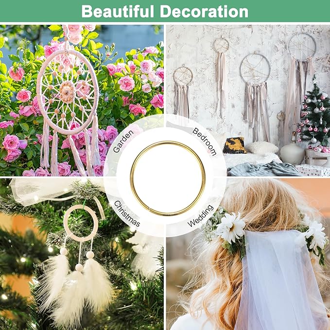 M METERXITY 12-Pack Dream Catcher Rings,2 Inch Metal Round Shape Macrame Wreath Floral Ring Hoop for Home/Valentine/DIY Craft/Wedding/Wall Hanging Decorations [Golden]