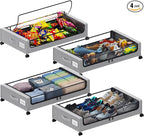 Under Bed Storage with Wheels, XXL 60L Under the Bed Storage Bins, Underbed Storage Containers with Lids & Label, Rolling Metal Drawer for Shoes, Clothes, Books, Toys (4-Pack Gray)