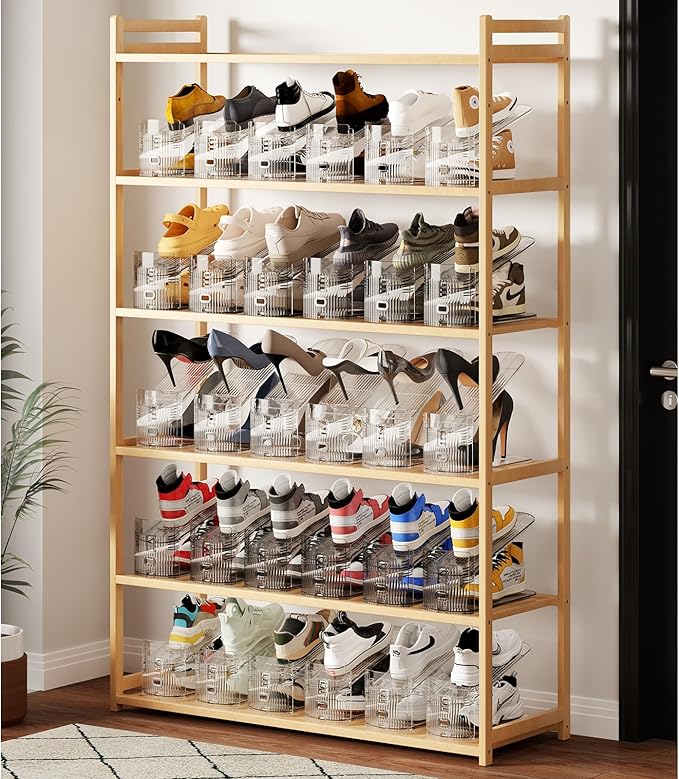 Shoe Slot Organizer for Closet 6PACK Clear Adjustable Shoe Stacker Rack Storage - Space Saver Display Shelf Organizer Zapateras Organizers