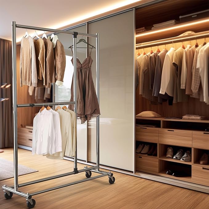 Simple Houseware Dual Bar Adjustable Garment Rack, Chrome, 72-inch Height