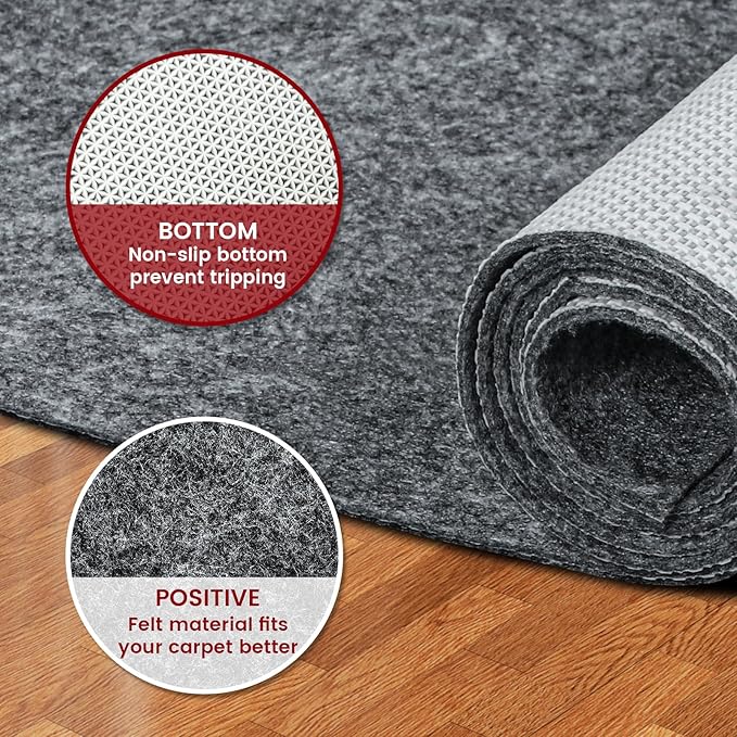 Waterproof Rug Pad, 5x7 ft Area Rug Non-Slip Carpet Pad, Non-Slip Rug Pads for All Floors and Finishes, Felt Pad for Hardwood Floors, Keeps Carpets in Place Soft and Safe
