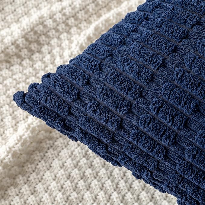 MIULEE Pack of 2 Corduroy Decorative Throw Pillow Covers 16x16 Inch Soft Boho Striped Pillow Covers Modern Farmhouse Home Decor for Summer Coastal Sofa Living Room Couch Bed Dark Blue