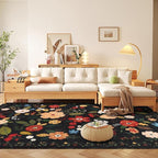U'Artlines 6x9ft Vintage Floral Area Rug Machine Washable Ultra Soft Low Pile Non Slip Non Shedding Accent Floor Carpet for Living Room, Bedroom, Dining Room, Office (Black Green)