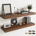 48 Inch Long Floating Shelves for Wall Set of 2, 12"D Wood Grain Bathroom Shelves with Invisible Brackets, Easy Install Engineered Wood Storage Shelves for Kitchen, Living Room, Bedroom, Walnut Finish