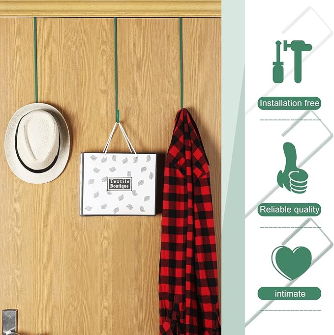 Hotop 15 Inch 4 Pcs Wreath Hangers for Front Door Steel Metal Wreath Doors Hanger Over The Door Hanger Hook Indoor or Outdoor for Christmas Halloween Front Decorations Welcome Sign(Green)
