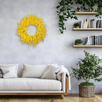 24 Inch Artificial Yellow Forsythia Flower Wreaths, Silk Leaves Paper Floral Wreath for Front Door, Spring Summer Decor, All Season Wreath for Wall Window Farmhouse Wedding Home Decor