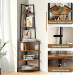 VECELO 6 Tier Corner Shelf 69 Inch Industrial Bookshelf with Metal Frame, Multipurpose Tall Plant Stand with Opening Display Shelves for Living Room, Bedroom, Home Office, Small Space, Brown