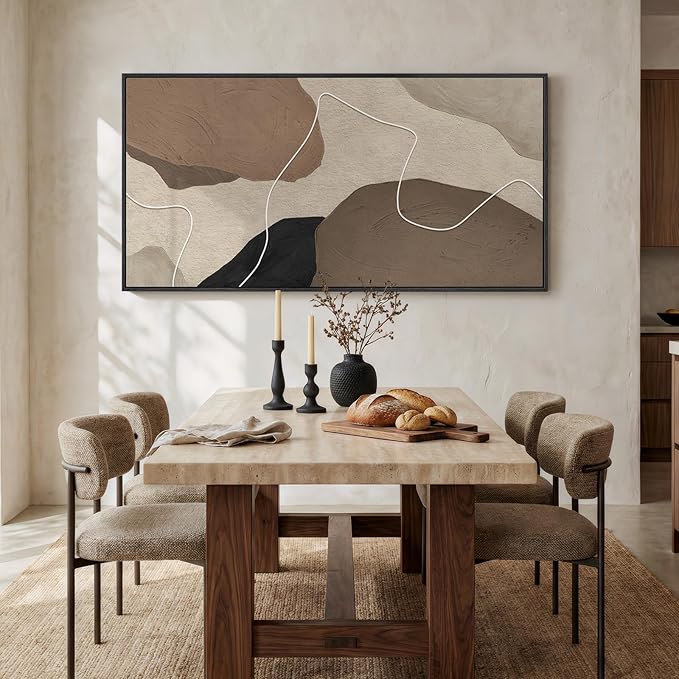 Cuspin Extra Large Neutral Abstract Wall Art for Living Room, Horizontal Brown Beige Canvas Prints Paintings with Rope, Modern Minimalist Pictures for Bedroom Dining Room Hallway Wall Decor, 30x60 In