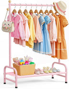 Clothes Rack - Sturdy Metal Kids Clothing Rack with Bottom Storage Shelf & Adjustable Feet, Dress Up Storage for Toddler's Bedrooms, Nurseries, Playrooms, 31" x 12.5" x 47.8", Pink
