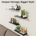 BAYKA Floating Shelves for Wall, 15.7in Wall Mounted Rustic Wood Shelves for Bathroom, Bedroom, Living Room, Kitchen, Hanging Shelf for Books/Storage/Room Decor with 22lbs Capacity (Black, Set of 4)