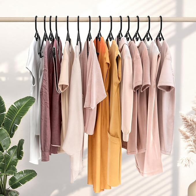NEATERIZE Thick Heavy Duty Hangers - Black Plastic Clothes Hangers 24 Pack - Great for Coat Hanger, Jackets Jeans & Suit Hanger for Closet - New Apartment Essentials Percheros Ganchos para Colgar Ropa