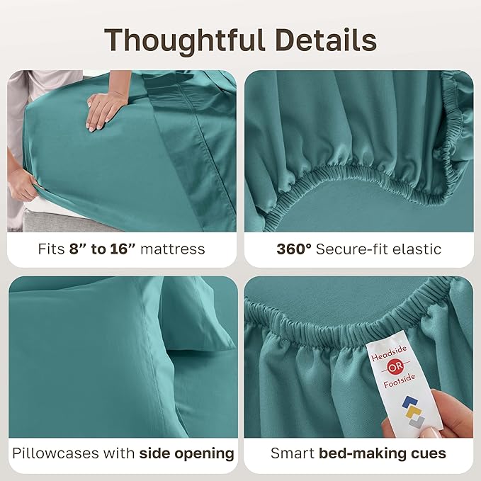 California Design Den 100% Cotton Sheets Full Size Set - Luxury 600 Thread Count Sateen, Cooling Sheet Sets Full Size Bed with Deep Pockets, Hotel Quality Bedding - Teal Bed Sheets