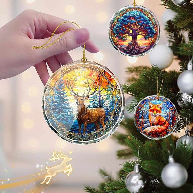 Stained Glass Deer Ornament - Christmas Tree Decor, Gift Exchange Present