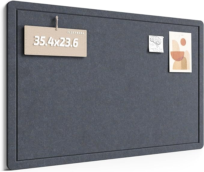 Fluxynara Bulletin Board,35.4" x 23.6" Cork Board Alternative with 12 Safe Removable Adhesive Tabs, Foldable Felt Pin Board for Home Office, Classroom, Bedroom,Entryway for Walls—Navy Blue