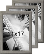 KTKDE 11x17 Picture Frame Set of 3,Grey Wooden frames, Vertical & Horizontal Wall Hanging for Wall Display,Studio Gallery Photo Frame for Photos, Posters & Art Prints