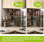 BMOSU Kitchen Corner Shelf Countertop Organizer with Hooks Adjustable Spice Rack Corner Display Rack Shelf Cabinet Counter Shelves(Rustic Brown)