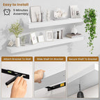 Fun Memories Floating Shelves 48 Inch, Extra Large Wood Shelf Set of 2, Hanging Wall Shelves for Bathroom, Living Room, Kitchen, Bedroom, White