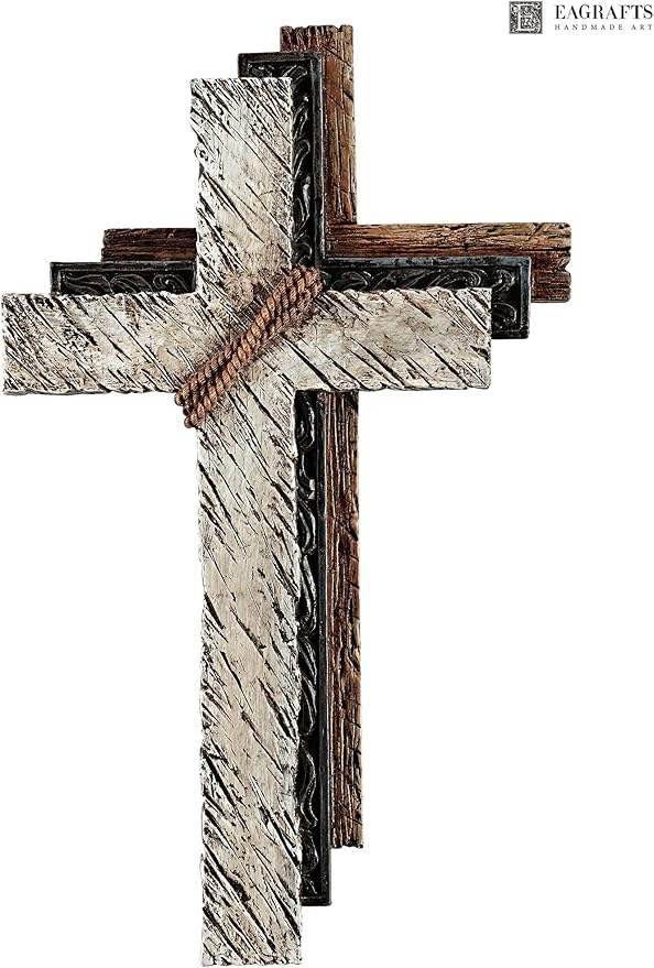 Eagrafts Rustic Decorative Layered Wood Texture Resin Wall Cross, Home Wall Decor