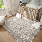 Washable 4x6 Rugs for Living Room, Boho Non-Slip Vintage Distress Small Rugs for Bedroom Nursery Office, 0.3" Neutral Oriental Throw Thin Carpet with Cushioning Pad,Cream/Blue/Orange/Multi