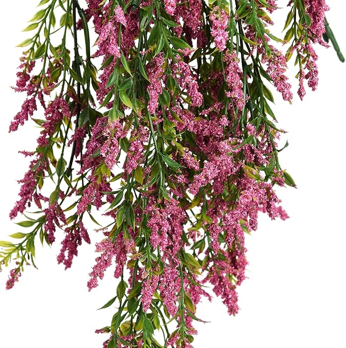 2 Pcs Artificial Lavender Teardrop Rattan, Spring Summer Front Door Hanging Floral Swags for Wall Basket Filler, Garden Home Easter Decoration-28.7in(Rose Red)
