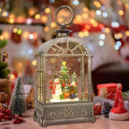Christmas Snow Globe Lantern, Lighted Swirling Glitter Christmas Lanterns,with 6 Hour Timer Musical Snow Globes, Battery Or USB Powered, Snowman Snow Globe Gifts for Kids, Indoor Christmas Decorations