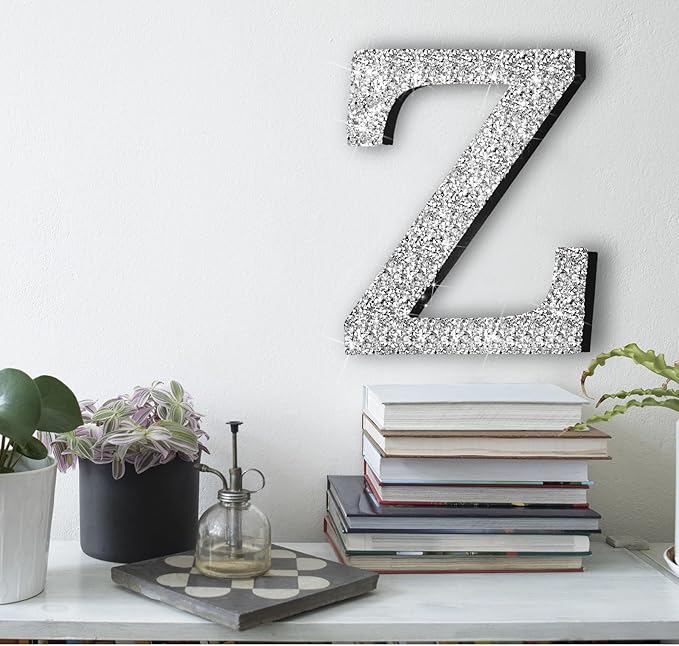 Qunclay 5.7" Silver Crystal Diamond Bling Letters Crushed Diamond Decoration Wooden Glitter Letter with Screw and Hooks Rhinestone Gift for Wedding Y2k Mcbling Bedroom Wall Decor (Letter Z)