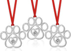 Set of 3 Christmas Hanging Ornaments - Silver Pawprint Christmas Ornaments Tree Decor for Xmas Tree Gift Decorative Hanging Ornaments Hanging Pendants (3, Silver Pawprint)