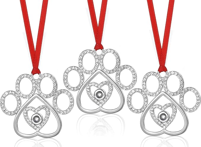 Set of 3 Christmas Hanging Ornaments - Silver Pawprint Christmas Ornaments Tree Decor for Xmas Tree Gift Decorative Hanging Ornaments Hanging Pendants (3, Silver Pawprint)