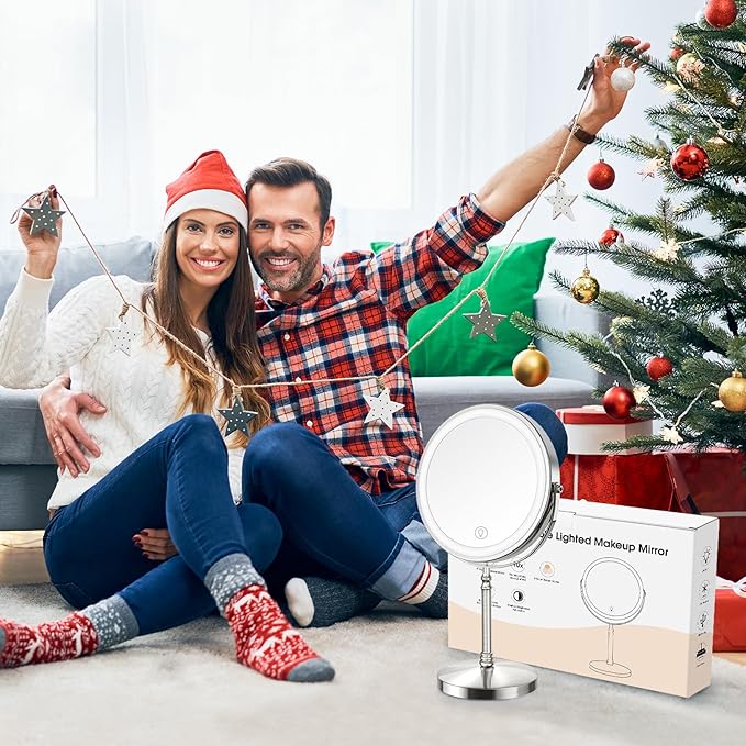 DEIOVWXS Makeup Mirror, 3000mAh Rechargeable Double-Sided Magnifying Vanity Mirror with 3 Colors, 1X/10X, Adjustable Brightness, Gifts for Mom, Mothers Day, Women, Wife, Girls, Dorm Room Essential