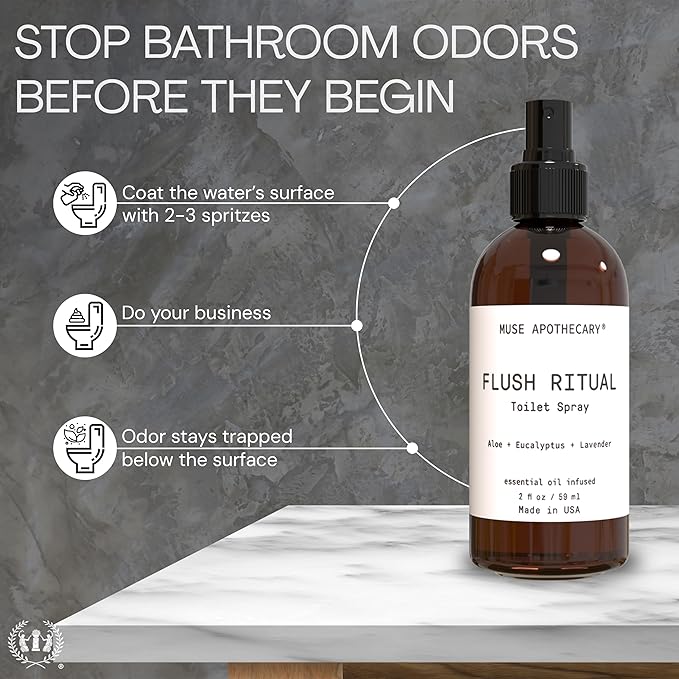 Muse Apothecary Flush Ritual - Aromatic & Refreshing Toilet Spray, Use Before You Go, 2 oz, Infused with Natural Essential Oils - Aloe + Eucalyptus + Lavender, 2 Pack