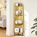 VECELO Large Tall Corner Shelf, 66.93" H 4-Tier Corner Storage Organizer, Freestanding Corner Display Rack for Living Room Bedroom Home Office, Natuarl Wood