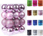 Emopeak 24Pcs Christmas Balls Ornaments for Xmas Christmas Tree - 4 Style Shatterproof Christmas Tree Decorations Hanging Ball for Holiday Wedding Party Decoration (Pink, 1.6"/4.2CM)
