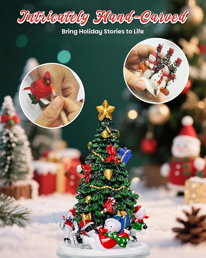 Christmas Tree Snow Globe Light up Lantern with 8 Songs, 10.8" White Rotating Electric Christmas Snow Globes for Kids Adults, 6H Timer & Dual Power, Snowglobes Christmas Decorations Indoor Gifts