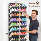20-30 Pairs Over the Door Shoe Organizer, Clear Pockets Hanging Shoe Storage for Closet, 10-Tier Door Shoes Rack, Handing Shoes Holder Fit All the Family's Sneakers, Boots, Heels, Dark Grey