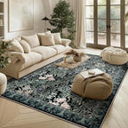Washable Area Rugs 5x7 Black Green Vintage Floral Botanical Pattern,Perfect for Living Room, Bedroom, Kids Room, Nursery - Stain & Water Resistant Non-Slip, Pet & Child Friendly/Bedroom Decor