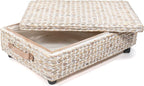 happimess BSK1006C 26.38" Chett Minimalist Hand-Woven Hyacinth/Wood Underbed Storage Bin with Wheels and Handles for Storage and Decoration in Bathroom, Bedroom, Closet,Entryway,Guest Room, White Wash