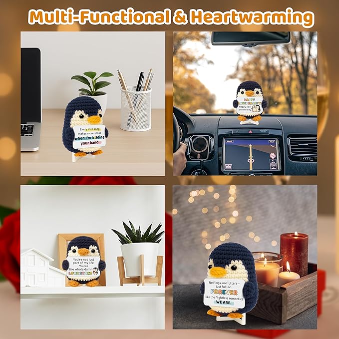 Crimmy Valentines Day Gifts for Him Her, Crochet Tiny Penguin Anniversary Birthday Gift for Boyfriend Girlfriend Wife Husband, I Love You Romantic Gifts for Women Men Couple