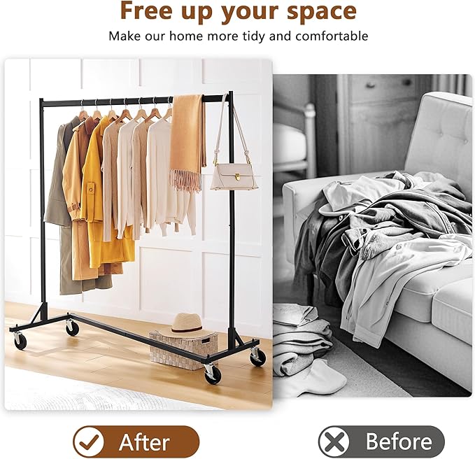 Hoctieon Z Rack Set of 2, Rolling Clothing Racks with Z-Base, Heavy Duty Garment Racks Set of 2, Clothes Rack on Wheels with Brakes, Clothes Organizer Rack Set of 2, Black
