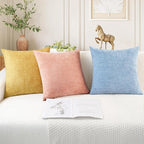 CaliTime Throw Pillow Covers Decorative 24 X 24 Inches Pack of 2 Cozy Chenille Cushion Cases for Couch Sofa Bed Living Room Home Baby Blue