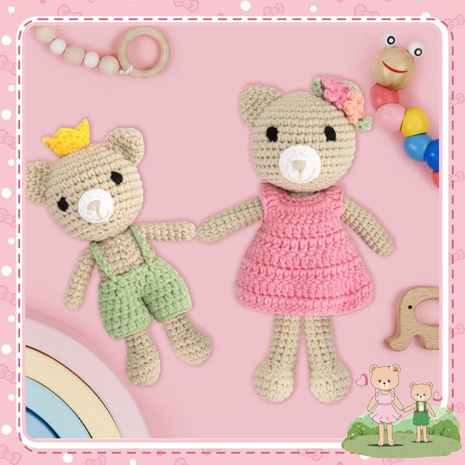 Big Sister Crochet Gift – Big Sister Little Brother Bear Dolls, Handmade Matching Stuffed Animals for Sibling Celebration, Older Sister Gift