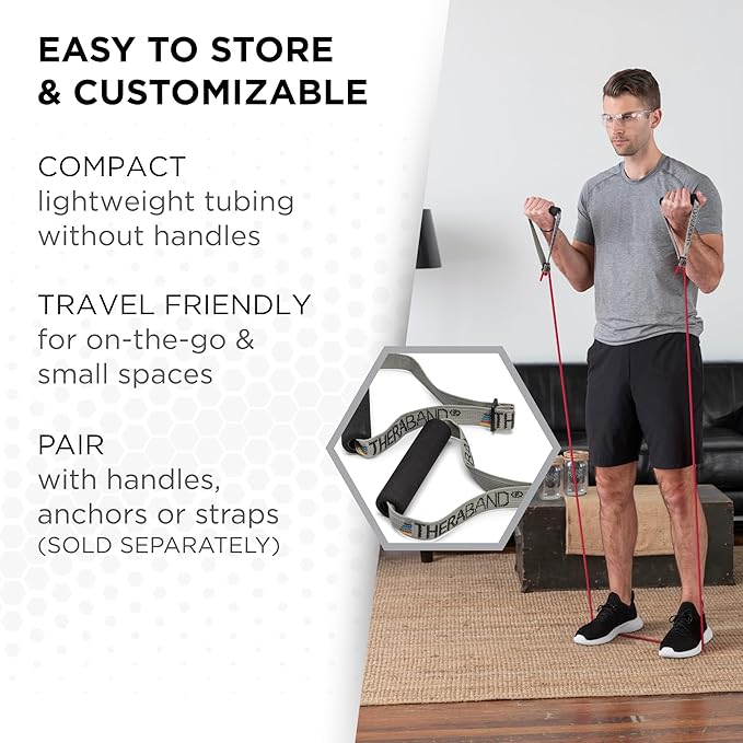 THERABAND Latex Resistance Tubing, Red, Medium Level 2, 100 ft Roll, Professional Grade Resistance Band for Exercise, Upper and Lower Body Workouts, Cut-to-Length, Color-Coded Levels