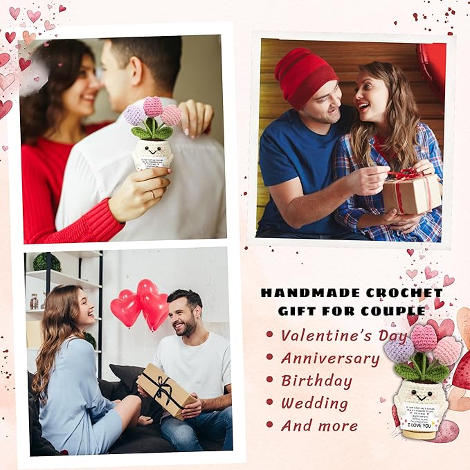 Anniversary Wedding Gifts for Wife - Mothers Day Birthday Gift for Her, Girlfriend, Wife - Love Romantic Gift Ideas for Her Him, Girlfriend Boyfriend - 5.51'' x 4.13'' Cute Crochet Love