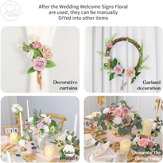 Odouzy Artificial Wedding Arch Flowers for Wedding Sign,Set of 2 for Wedding Welcome Ceremony Sign,Faux Floral Swags,Wedding, Banquet and Reception Backdrop Floral Decoration (Coffee Pink)