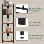 FATORRI Tall Corner Shelf, Industrial Corner Bookshelf, Wood and Metal Corner Shelf Stand for Living Room, Rustic Display Plant Stand for Home Office (Medium Walnut)