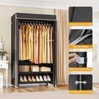 H5C Clothes Rack with Cover, Portable Closet for Hanging Clothes, Covered Clothing Racks Heavy Duty, Freestanding Garment Racks with Shelves Max Load 360LBS Black Closet Rack with Black Cover