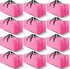 Cosy Family 12 Pack Heavy Duty Extra Large Moving Bags with Backpack Straps - Strong Handles & Zippers, Storage Totes For Space Saving, Fold Flat, Alternative to Moving Box, Pink