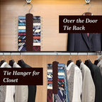 2 Pack Tie Rack for Closet, Premium Wooden Necktie Organizer Storage Tie/Belt Hanger, 360 Degree Swivel Space Saving Ties Holder for Men Hanging 40 Ties, Scarves Red
