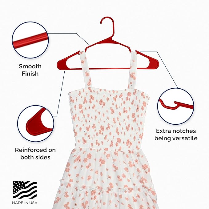 Plastic Hangers 50 Pack - Space Saving Clothes Hangers, Made in USA, Durable & Strong Plastic Shirt & Coat Hanger with Notches & Shoulder Grooves, Non-Slip Clothing Hangers | Red Engine