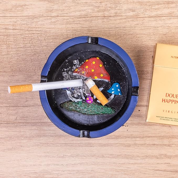 4.44" Cool Ashtray for Cigarettes, Mushroom Ashtrays Round Ash tray Decor for Home Office, Cute Ashtray for Ornament Gifts (Blue Mushroom)
