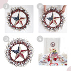 TEMPUS 18" Patriotic Wreath with Burlap Flag Star Artificial 4th of July Decor for Front Door, Indoor Wall & Gifting